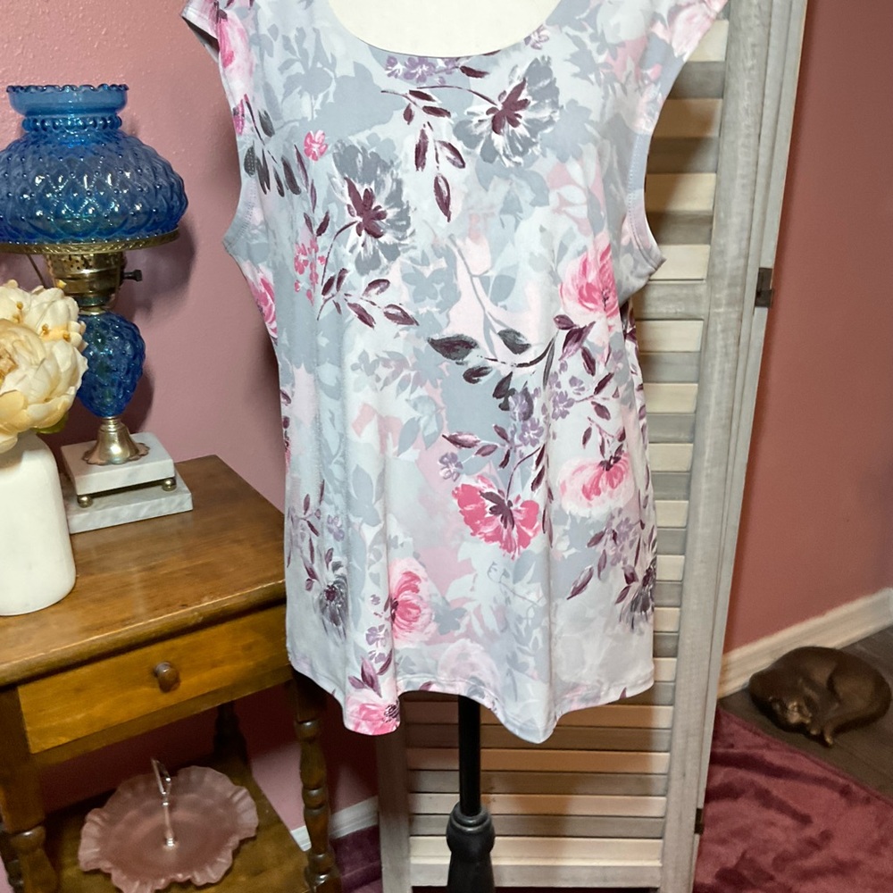 Allison Daley Pink and Gray Floral Blouse